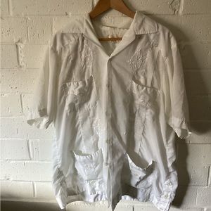 White glon vel button up cross shirt